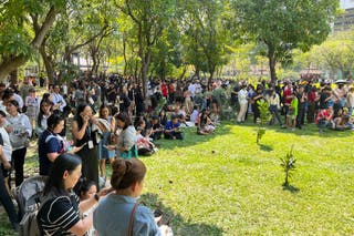 Hundreds seek shelter in a park following the earthquake